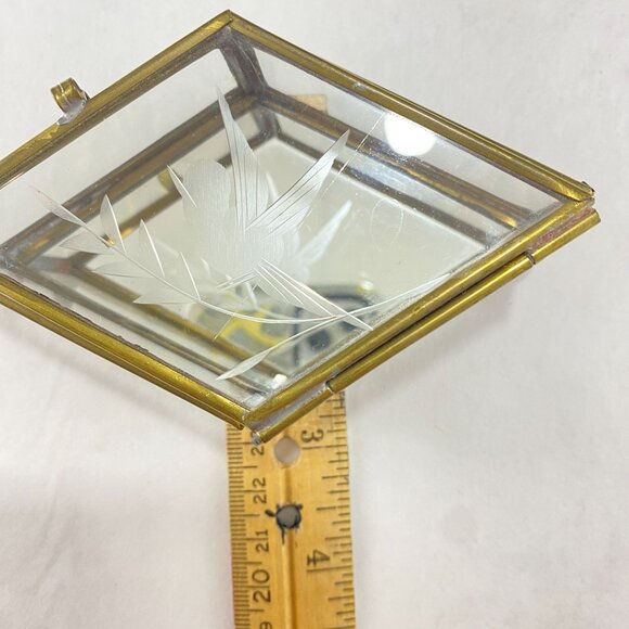 Vintage Leaded Glass Brass Trinket Boxes Lot of 2 - Picture 12 of 12